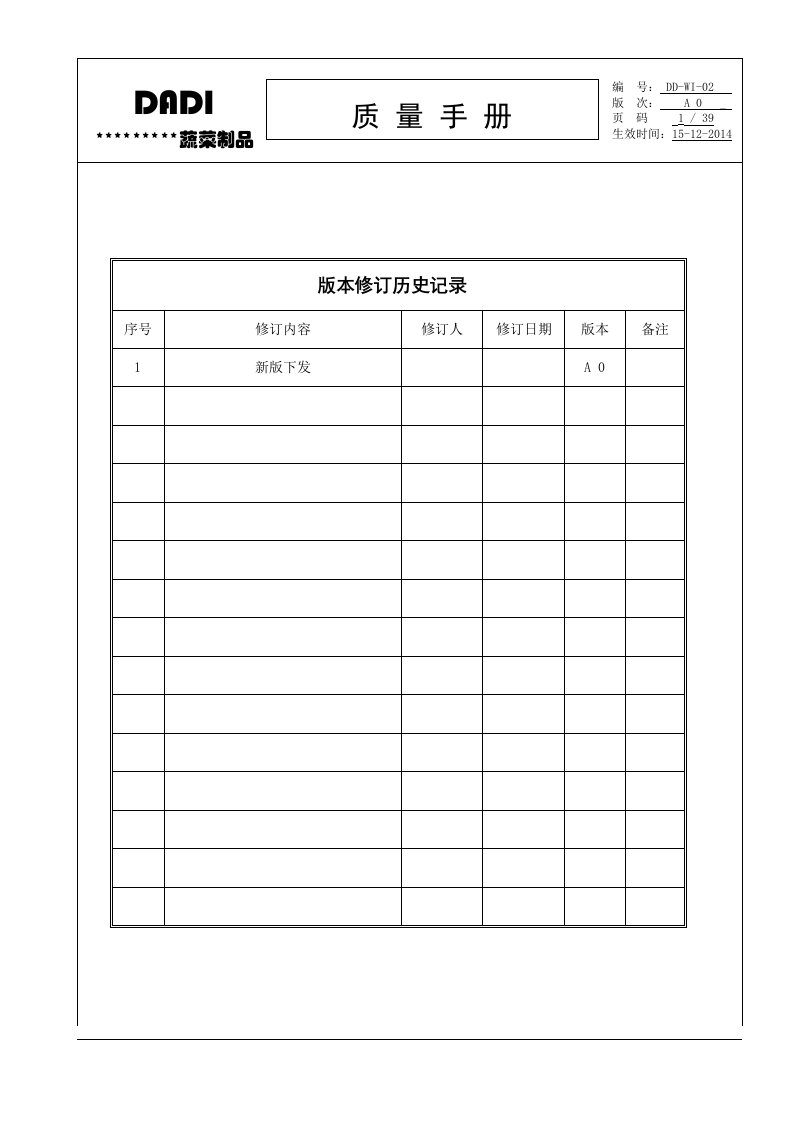 食品生产企业质量手册