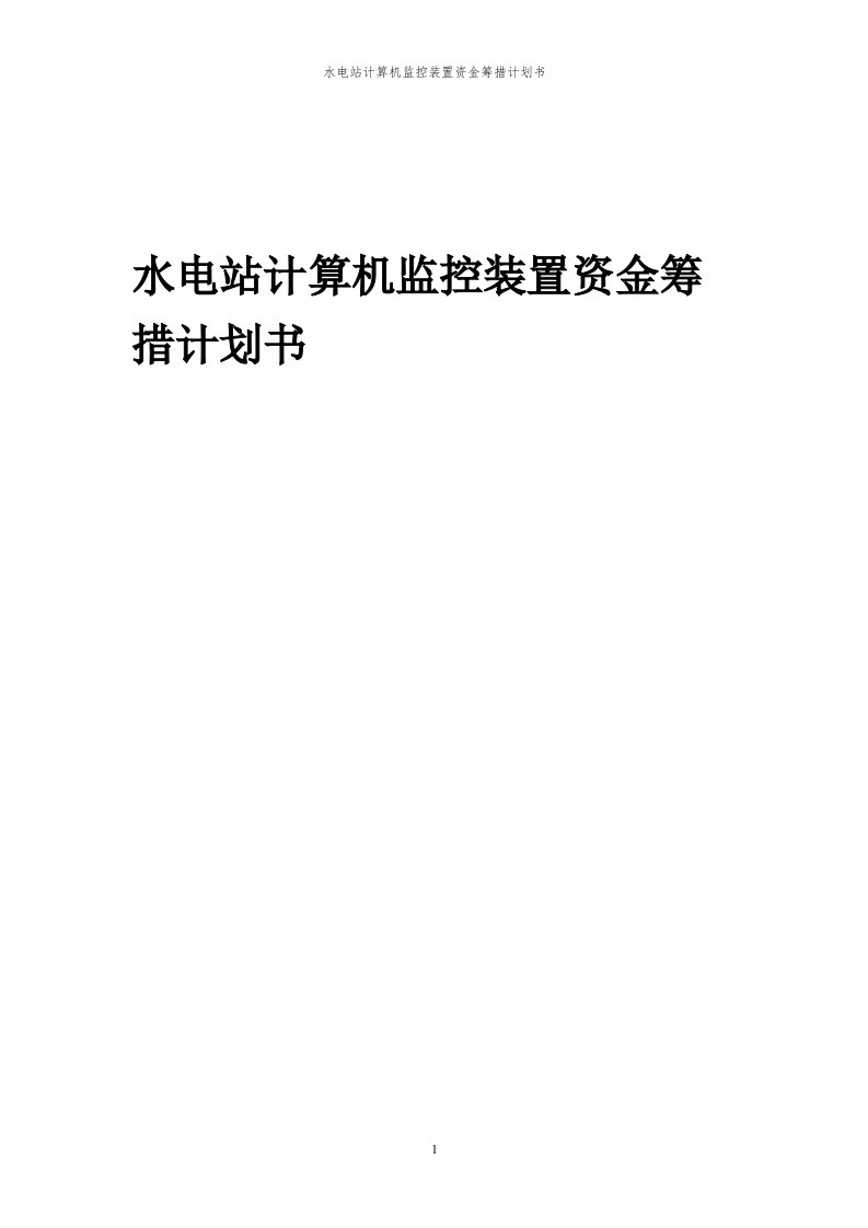 2024年水电站计算机监控装置项目资金筹措计划书代可行性研究报告