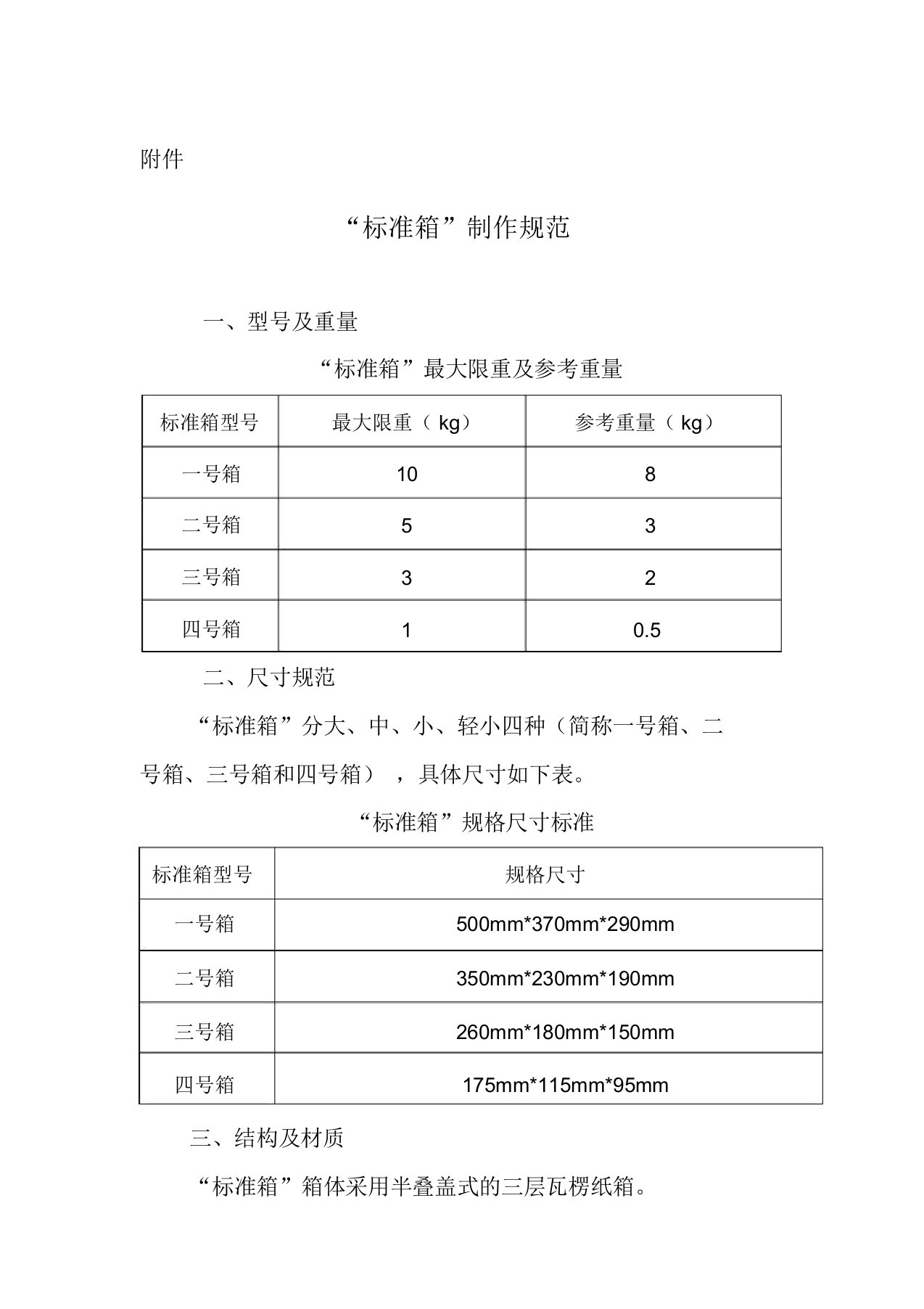 邮政快递包裹“标准箱”制作规范