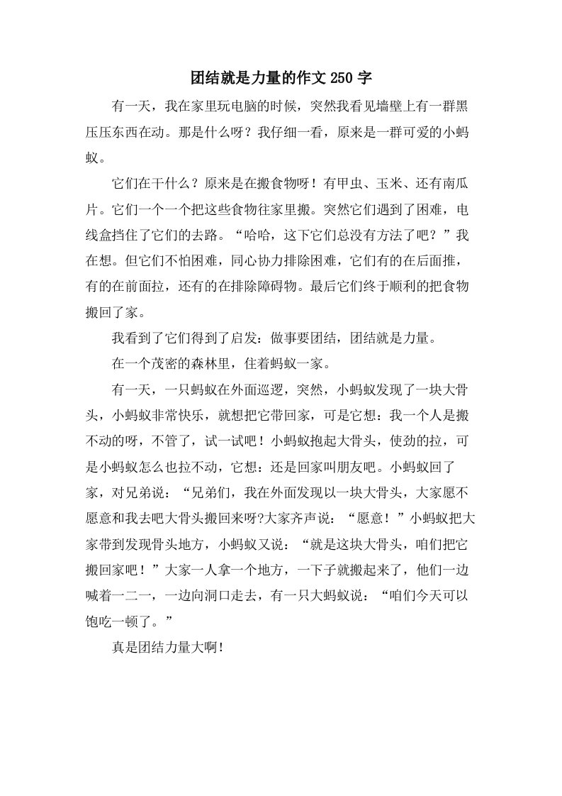 团结就是力量的作文250字