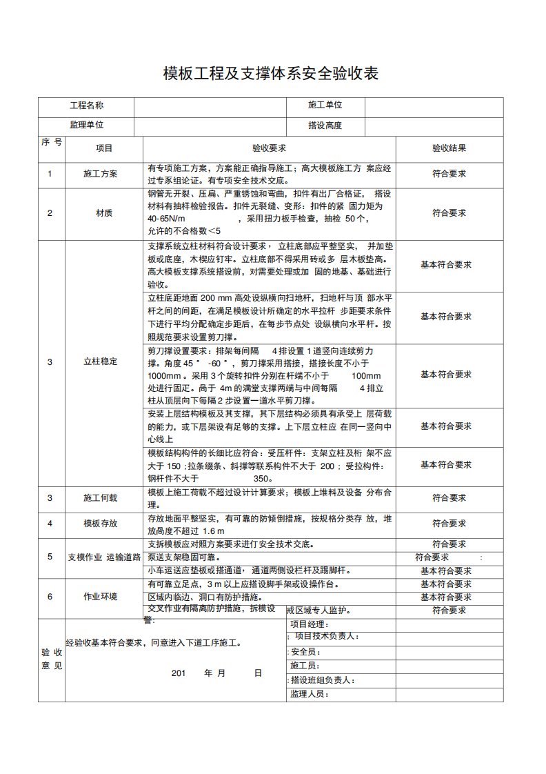 模悬挑落地式脚手架和卸料平台验收表