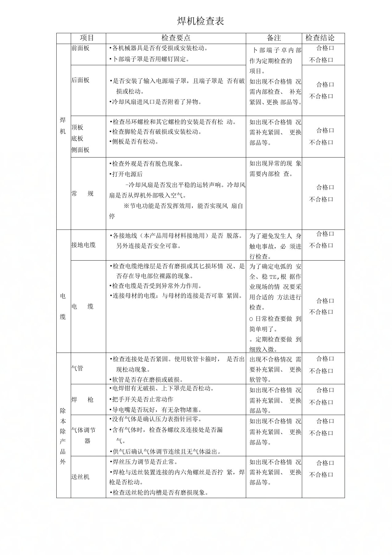 电焊机日常检查