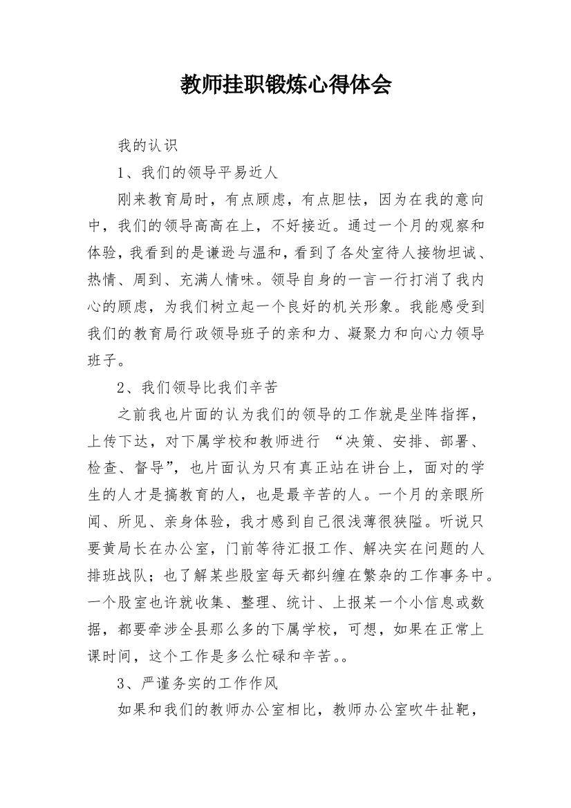 教师挂职锻炼心得体会