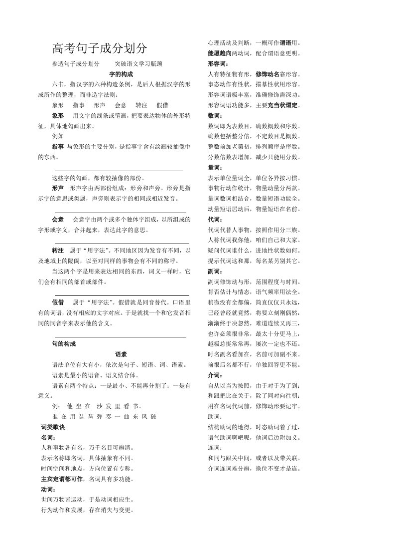 高考句子成分划分学、生版