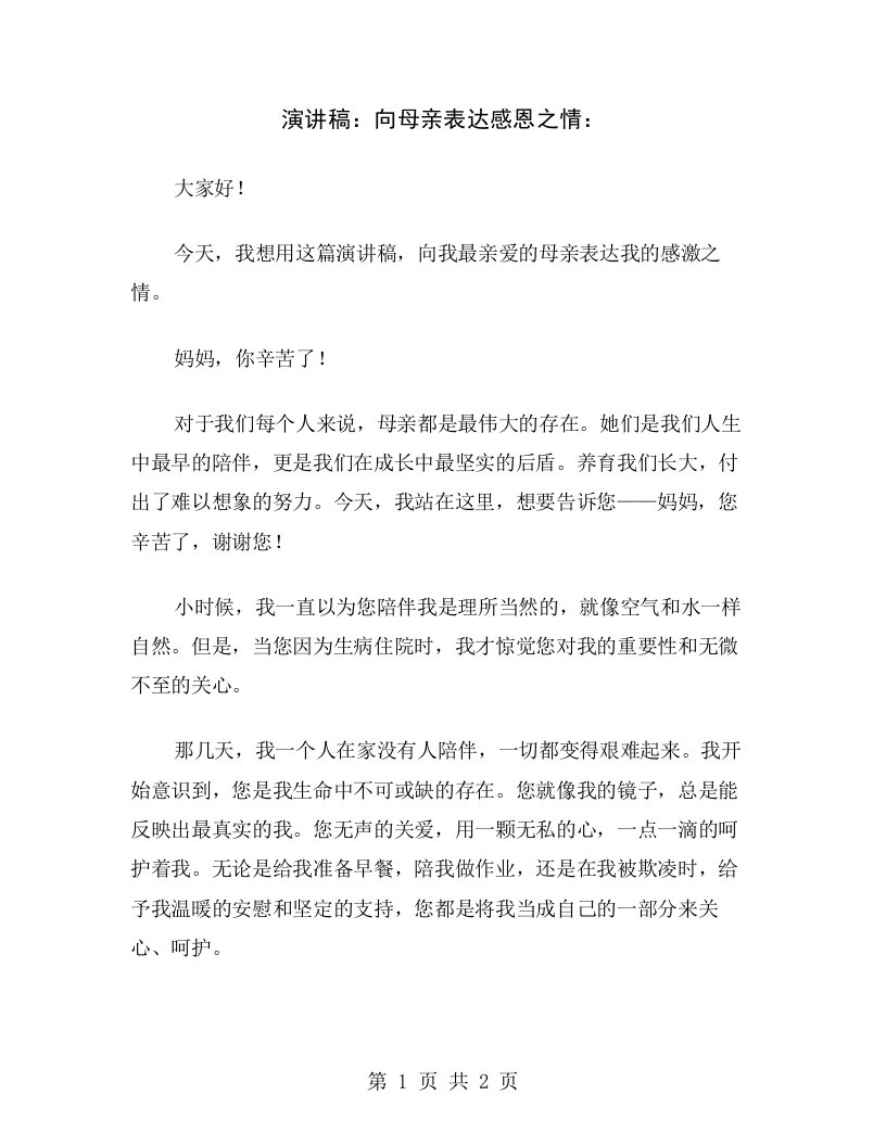 演讲稿：向母亲表达感恩之情