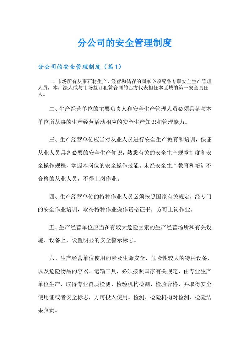 分公司的安全管理制度