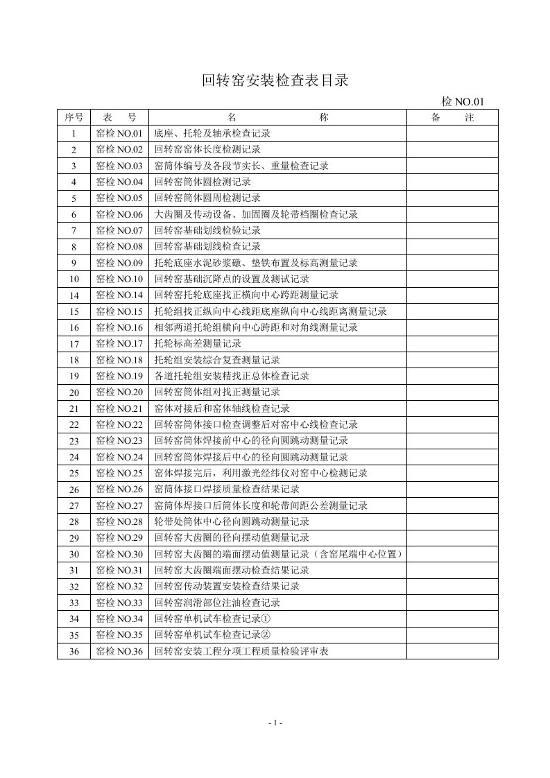 回转窑安装检查记录表