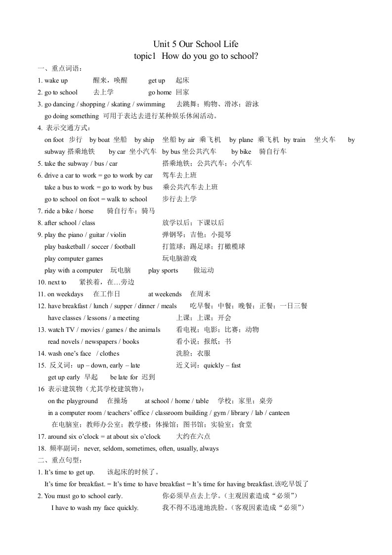 仁爱英语七年级下知识点语言点汇