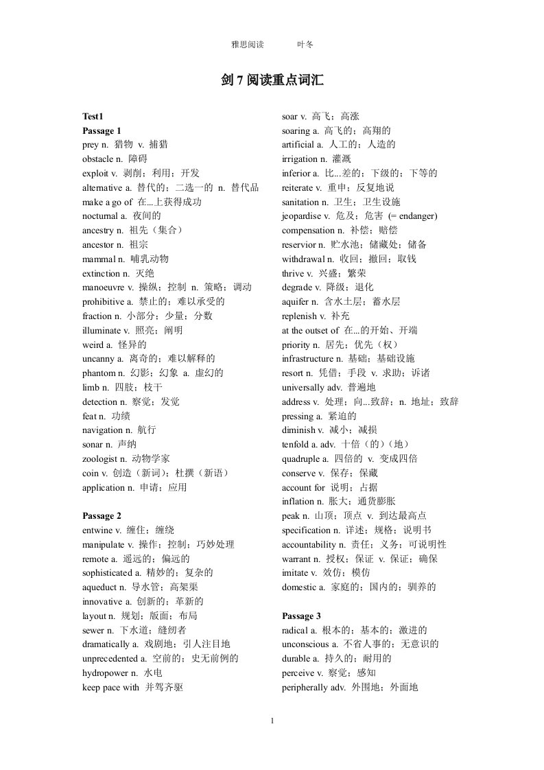 剑桥雅思7阅读重点词汇