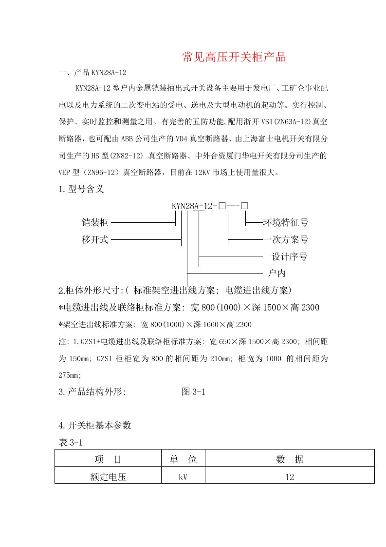 常见高压开关柜产品