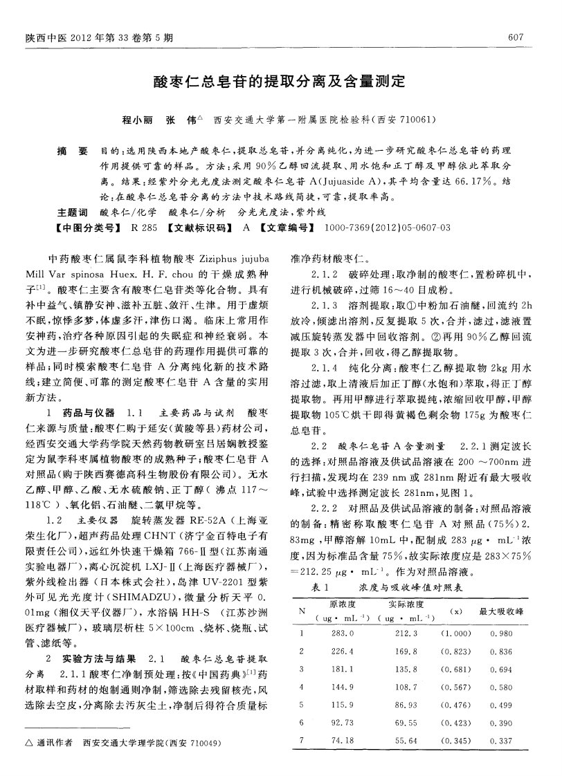 酸枣仁总皂苷的提取分离及含量测定.pdf