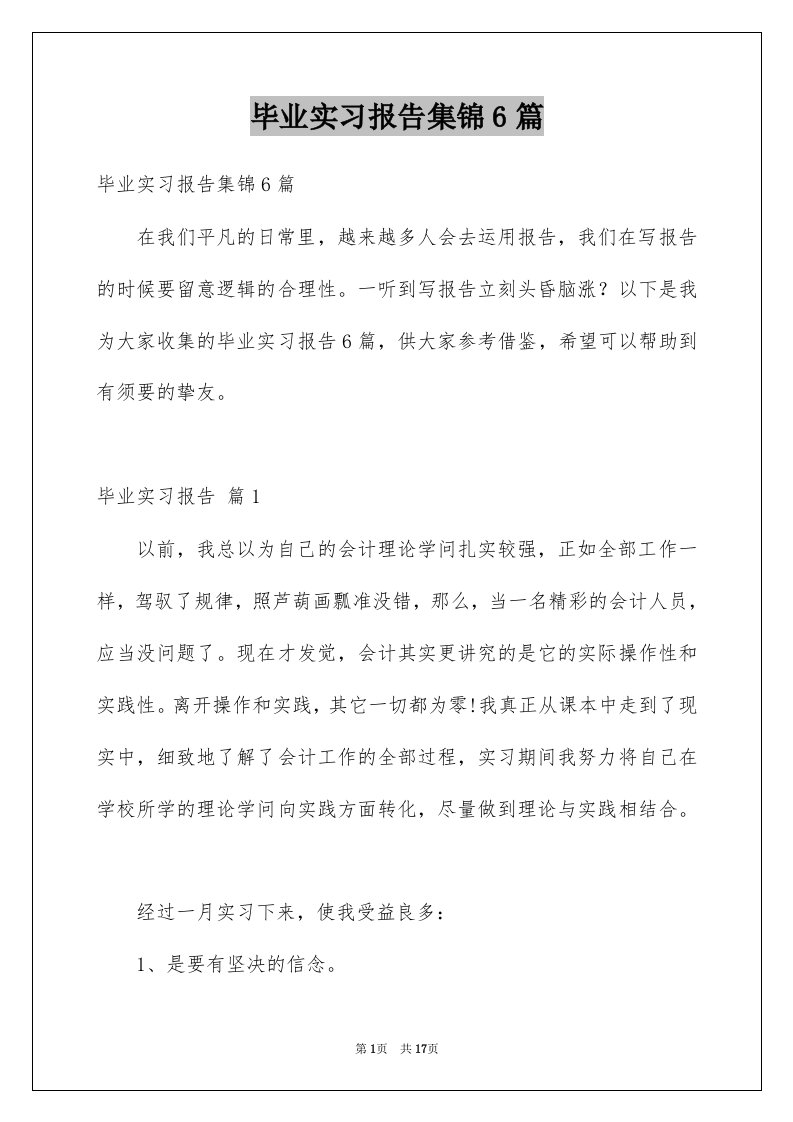 毕业实习报告集锦6篇精选