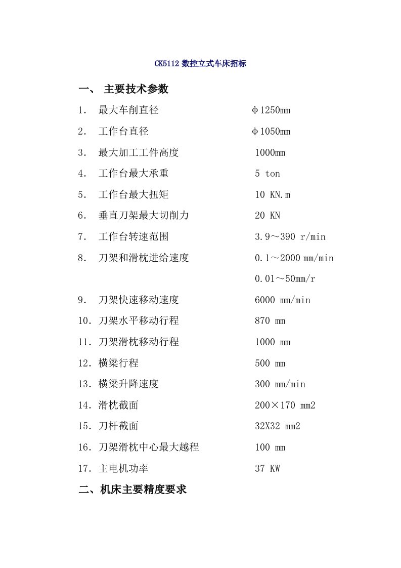 精选CK5112数控立式车床招标