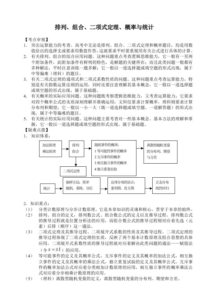 高考数学专题复习排列组合二项式定理概率与统计教案