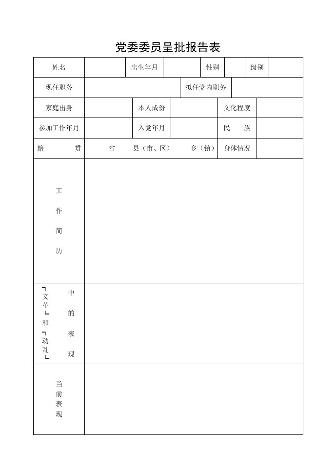 党委委员呈批报告表