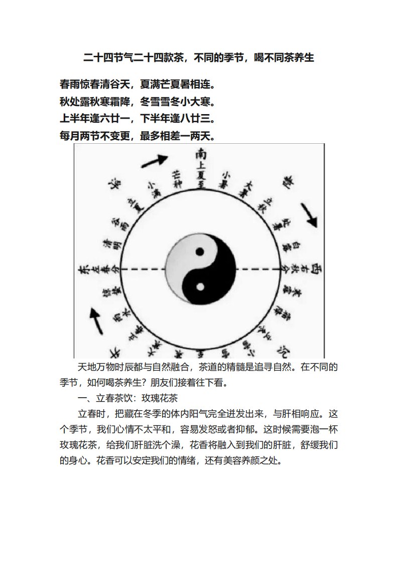 二十四节气二十四款茶不同的季节喝不同茶养生