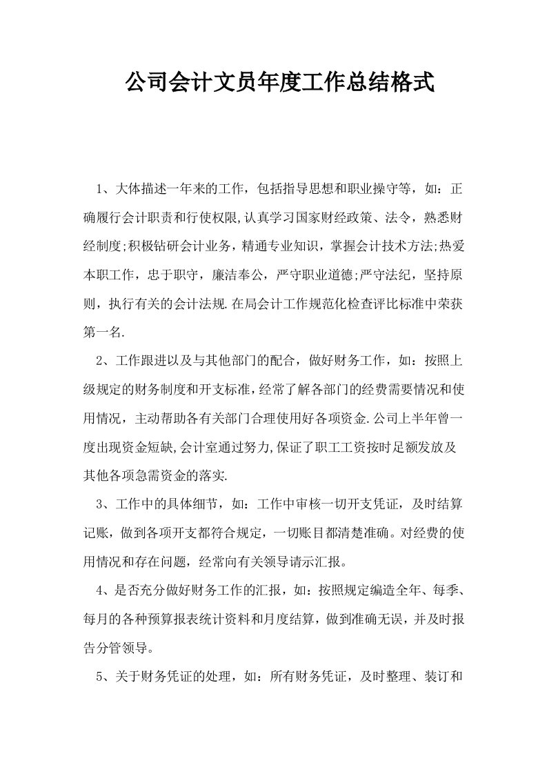 公司会计文员年度工作总结格式