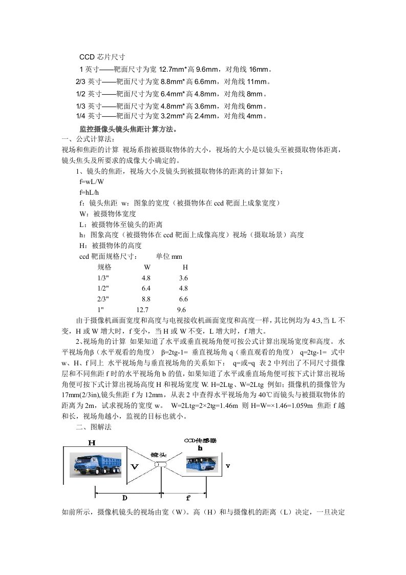 芯片尺寸和镜头焦距计算方法