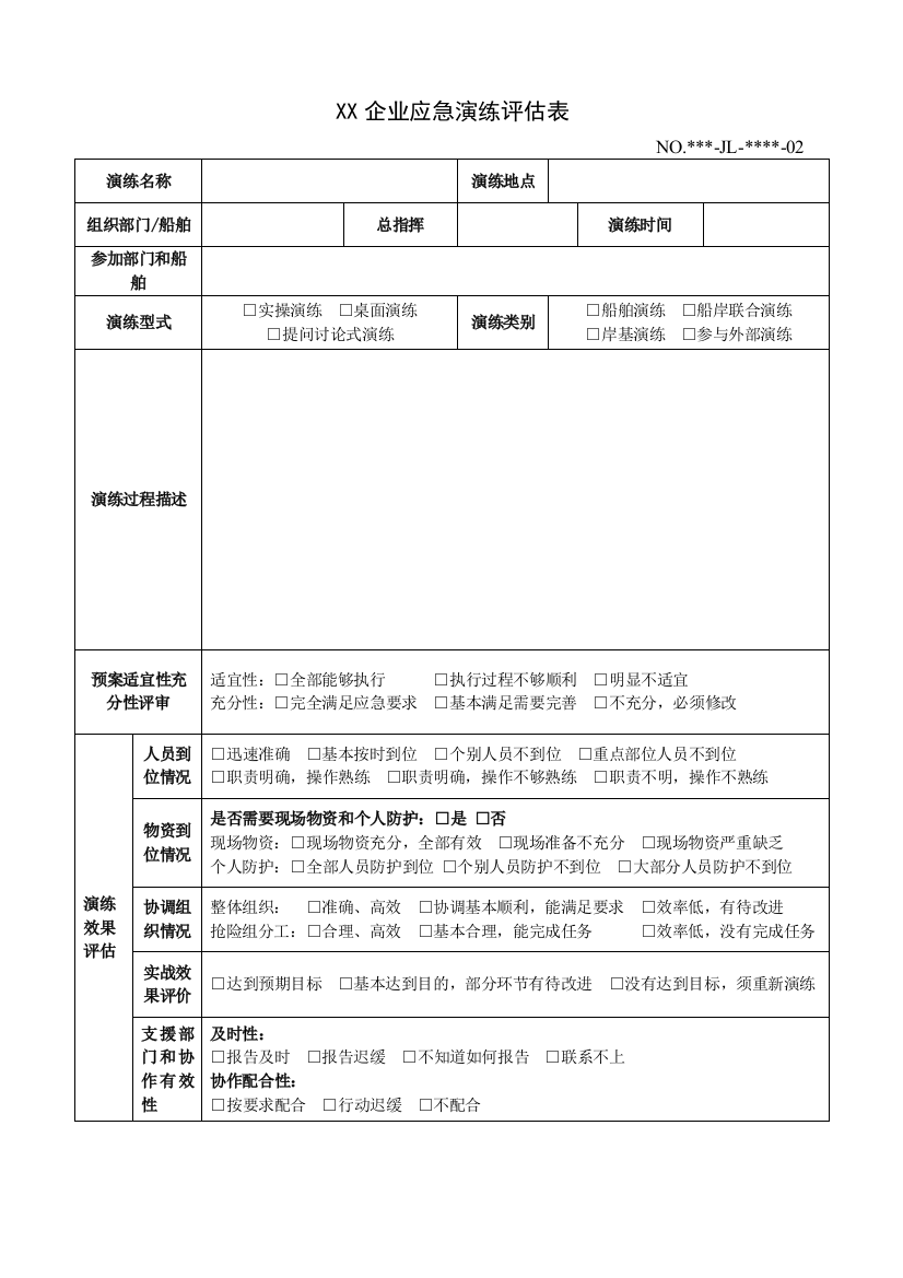 应急演练评估表