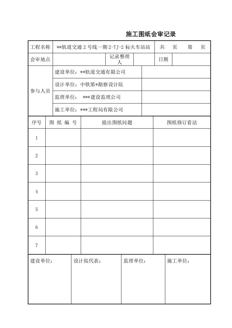 图纸会审、设计交底记录表格