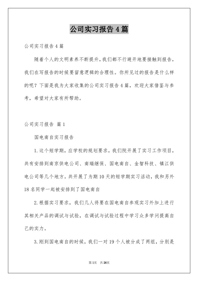 公司实习报告4篇范例