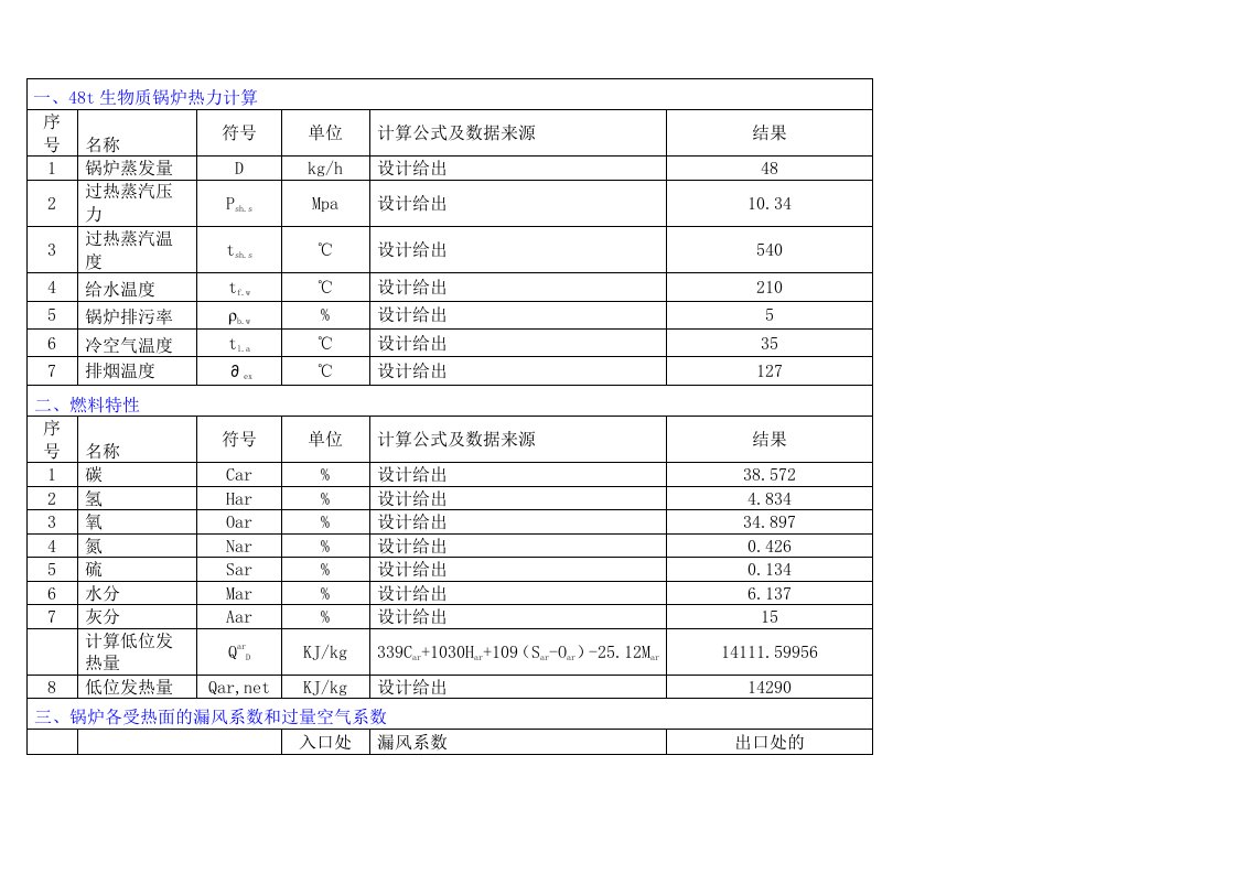 生物质锅炉热力计算书