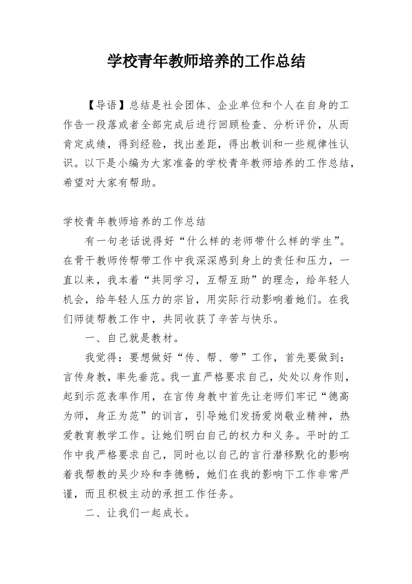 学校青年教师培养的工作总结_3