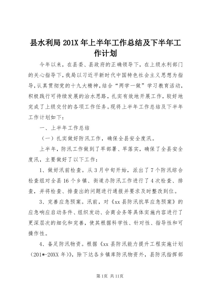 6县水利局0X年上半年工作总结及下半年工作计划