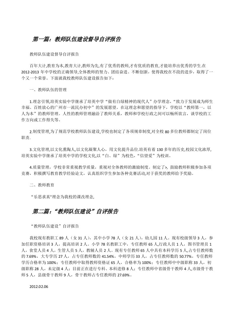 教师队伍建设督导自评报告[修改版]