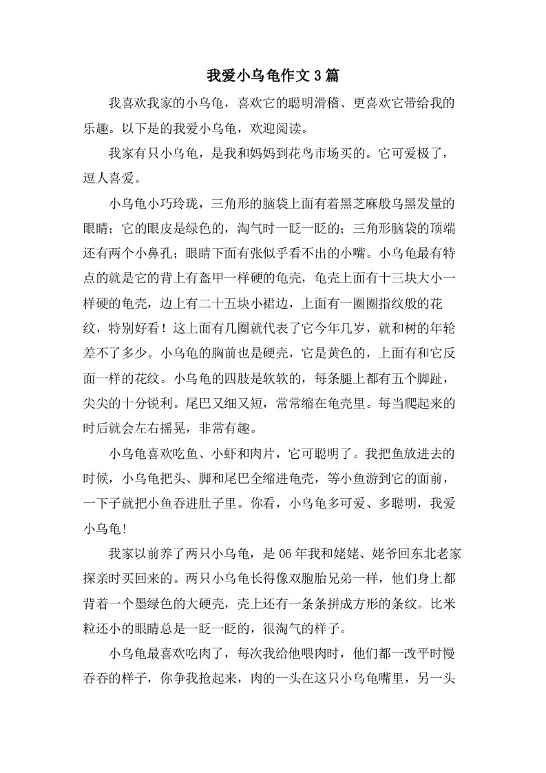 我爱小乌龟作文3篇