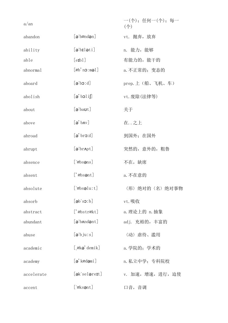 自学本科00015英语二4500单词(带音标及解释)打印版总共123页