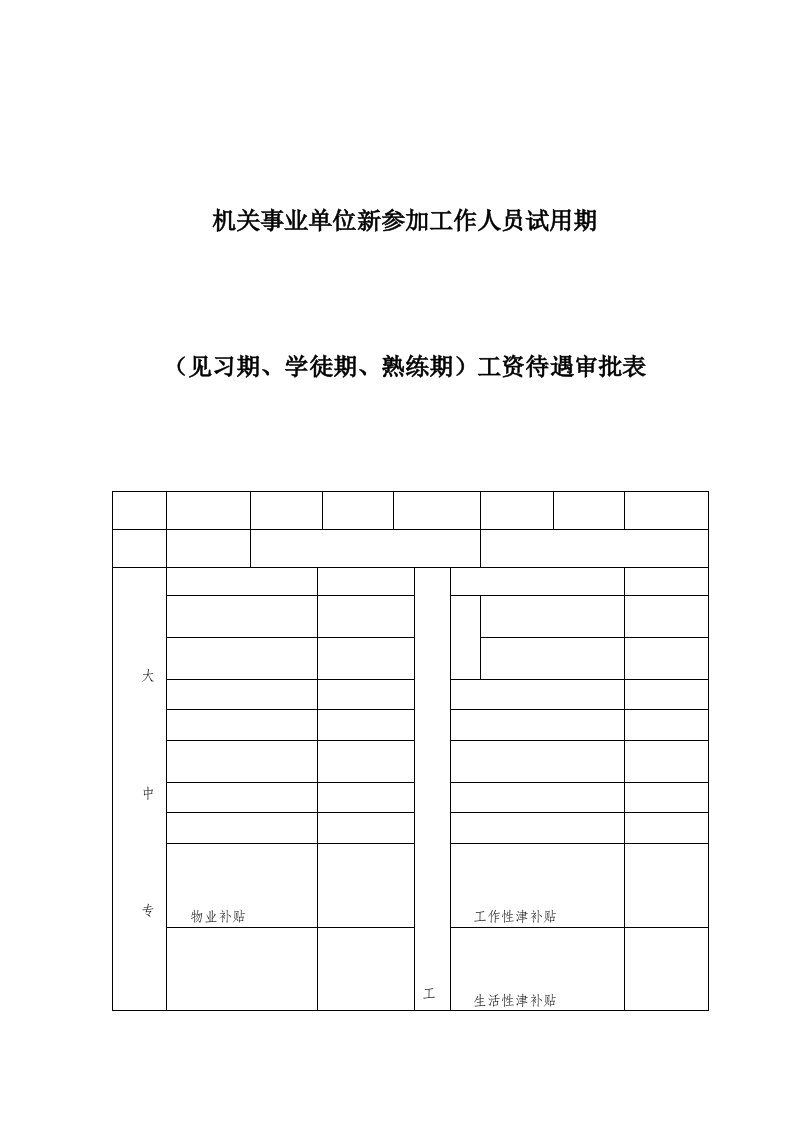 机关事业单位新参加工作人员试用期及期满工资审批表