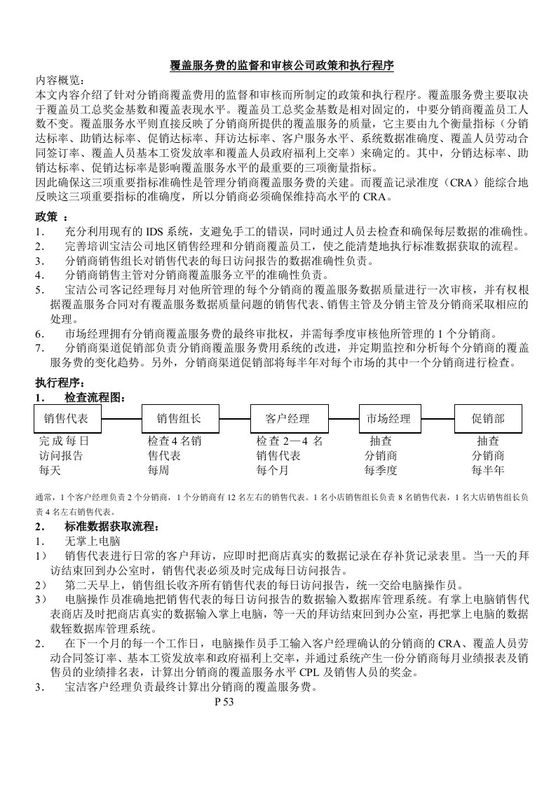 53覆盖服务费的监督和审核公司政策和执行程序