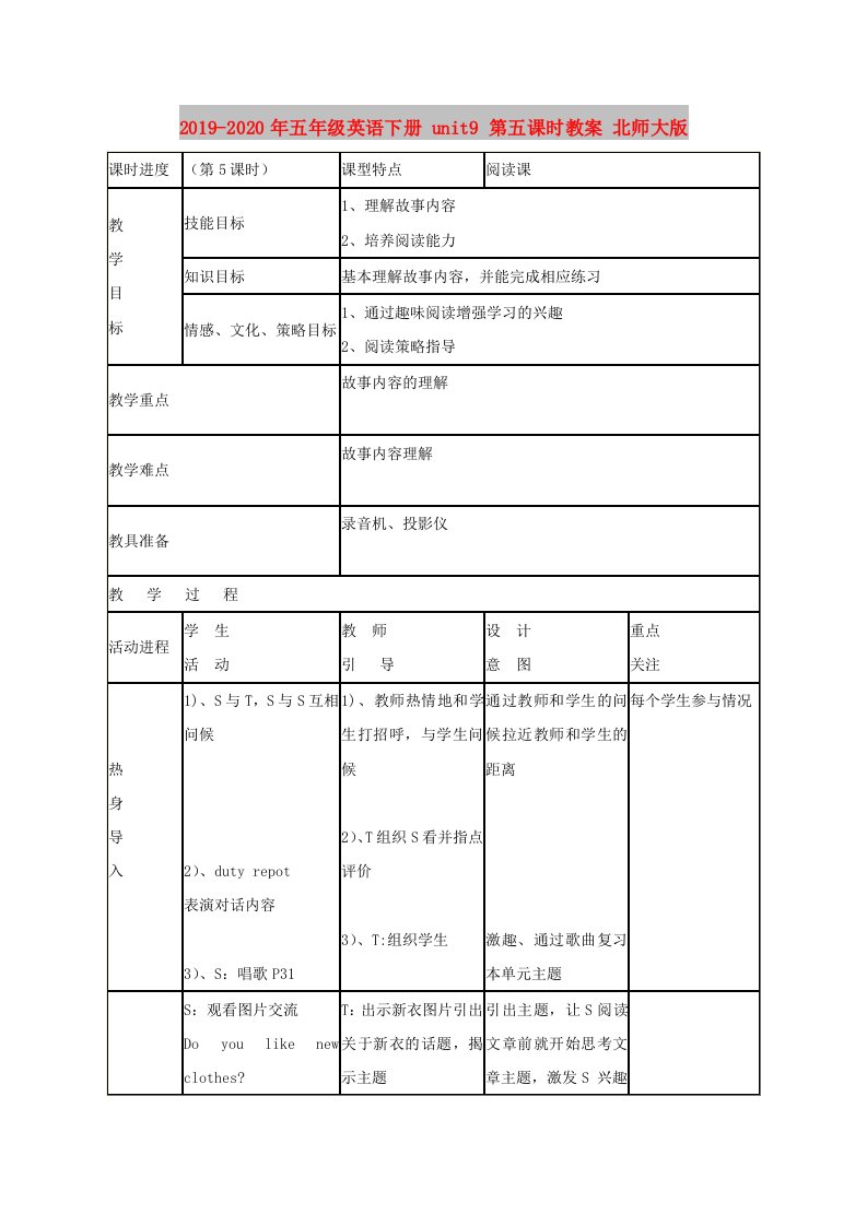 2019-2020年五年级英语下册