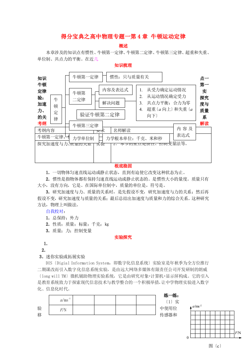 （高中物理）得分宝典之专题一第4章牛顿运动定律