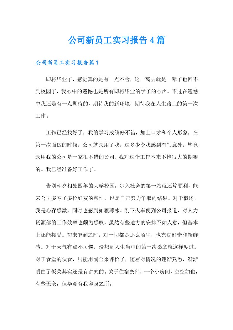 公司新员工实习报告4篇