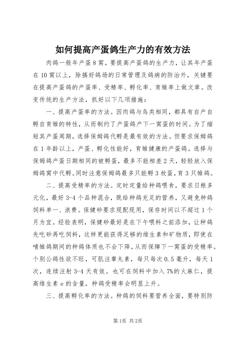 5如何提高产蛋鸽生产力的有效方法