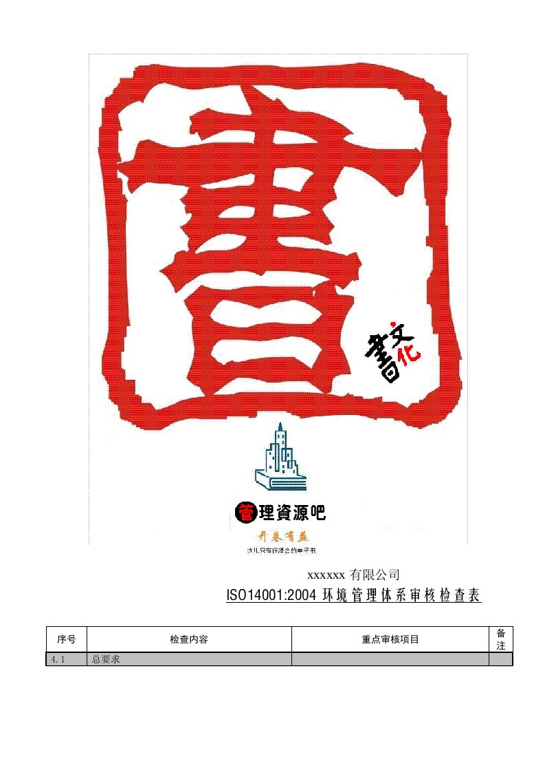 【管理精品】14001-2004环境管理体系审核检查表