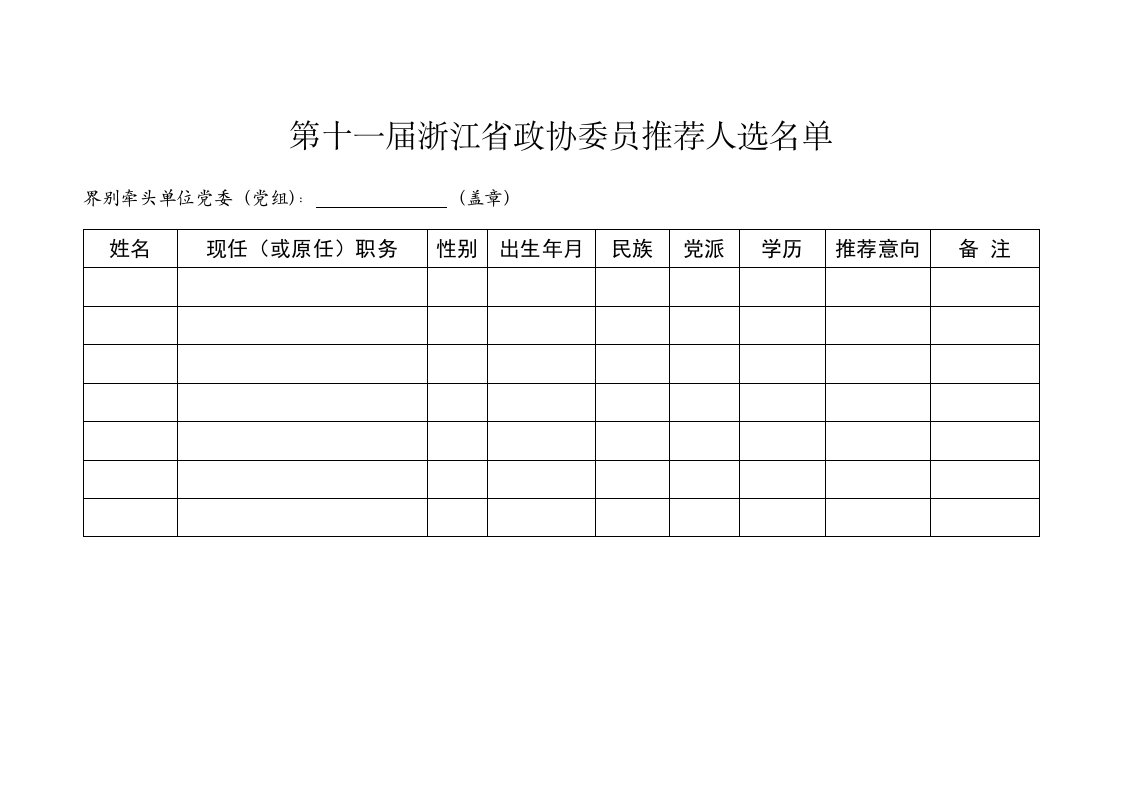 第十一届浙江省政协委员推荐人选名单