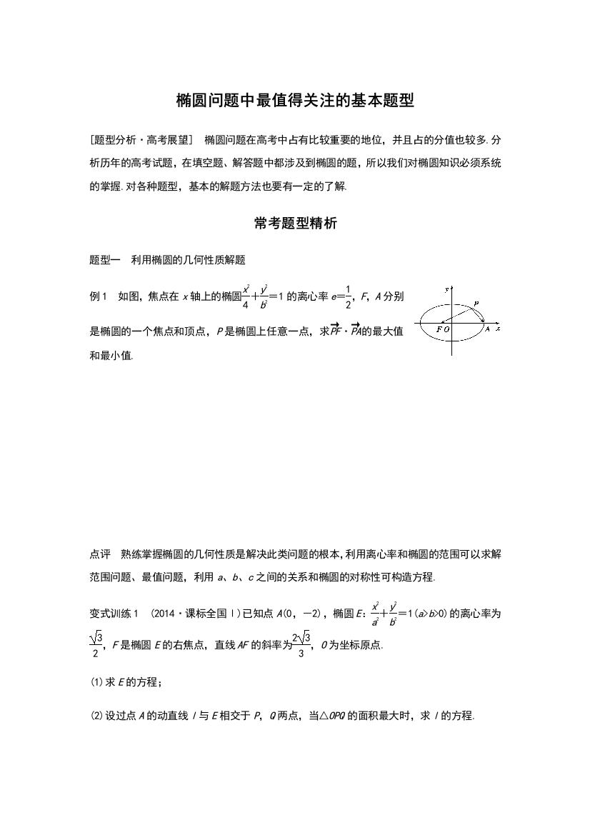 椭圆问题中最值得关注地基本题型