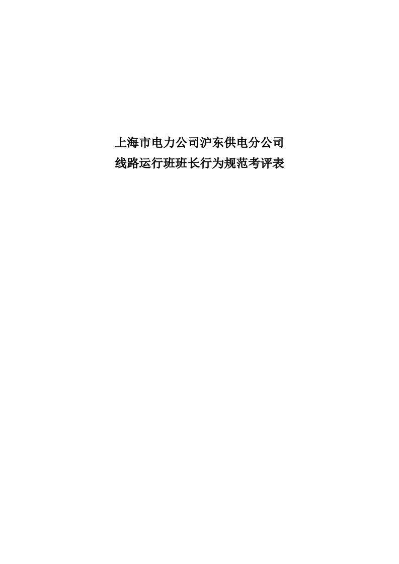 上海市电力公司沪东供电分公司线路运行班班长行为规范考评表