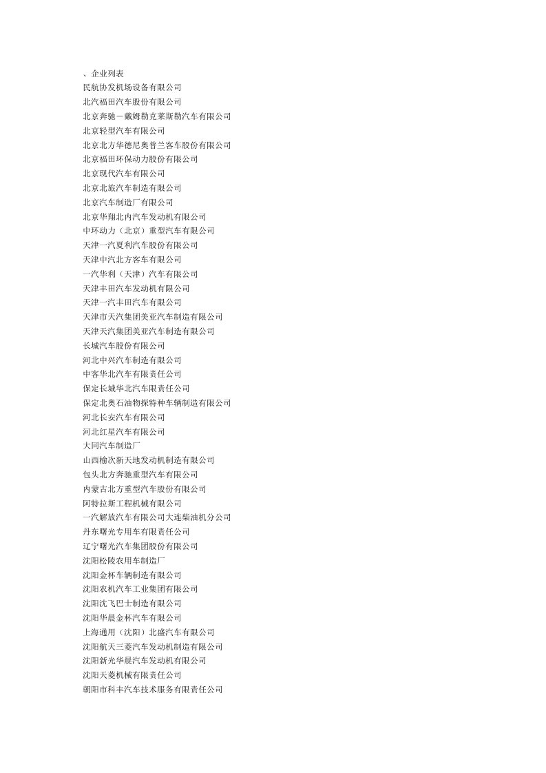 汽车行业-汽车企业列表