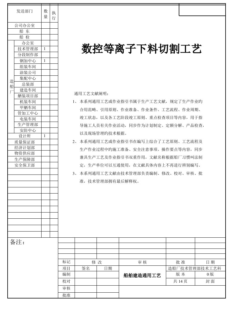 数控等离子下料切割标准工艺