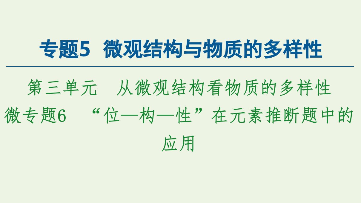 新教材高中化学专题5微观结构与物质的多样性第3单元微专题6“位_构_性”在元素推断题中的应用课件苏教版必修第一册