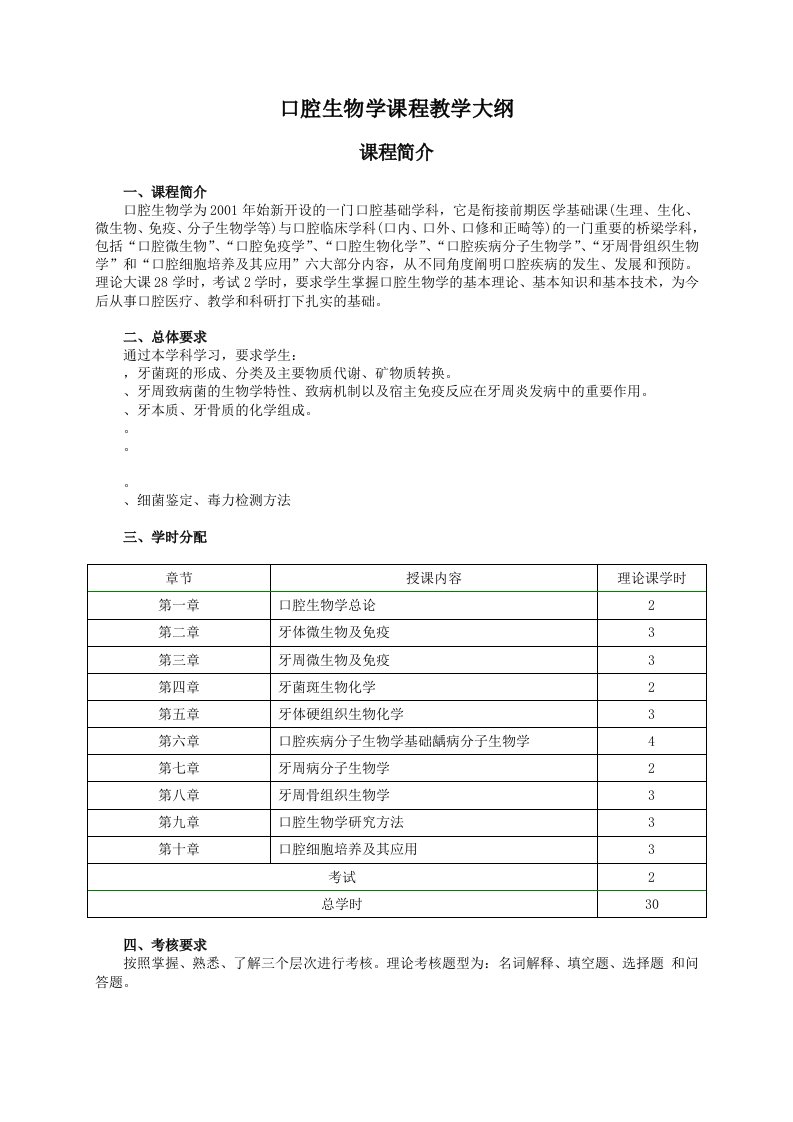 口腔生物学课程教学大纲