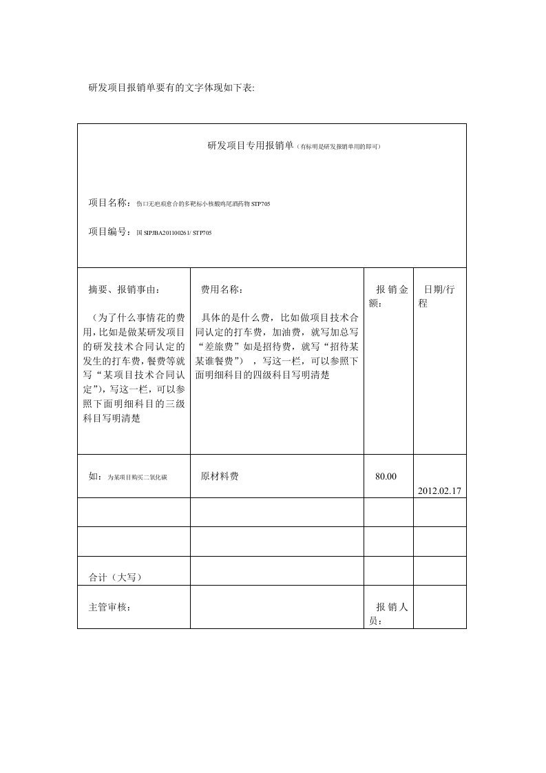 研发费报销单格