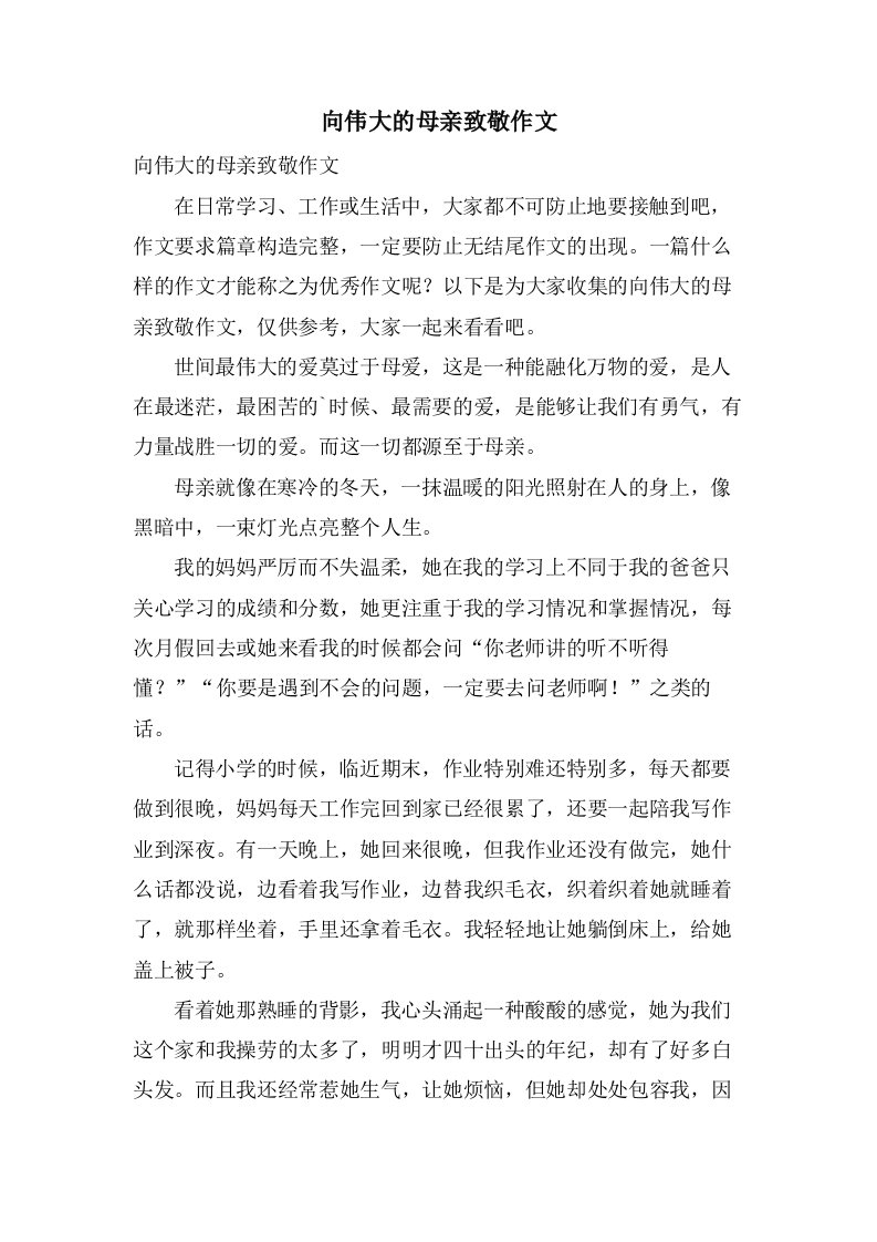 向伟大的母亲致敬作文