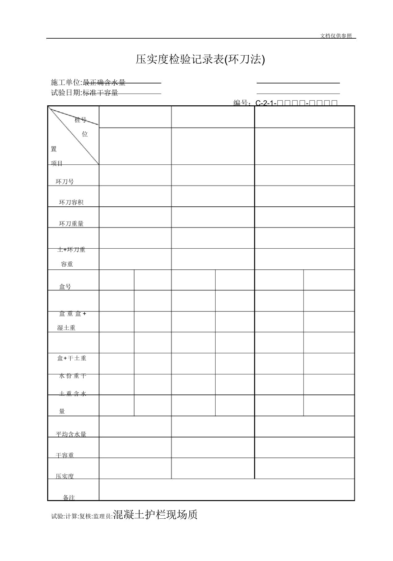 压实度检验记录表(环刀法)