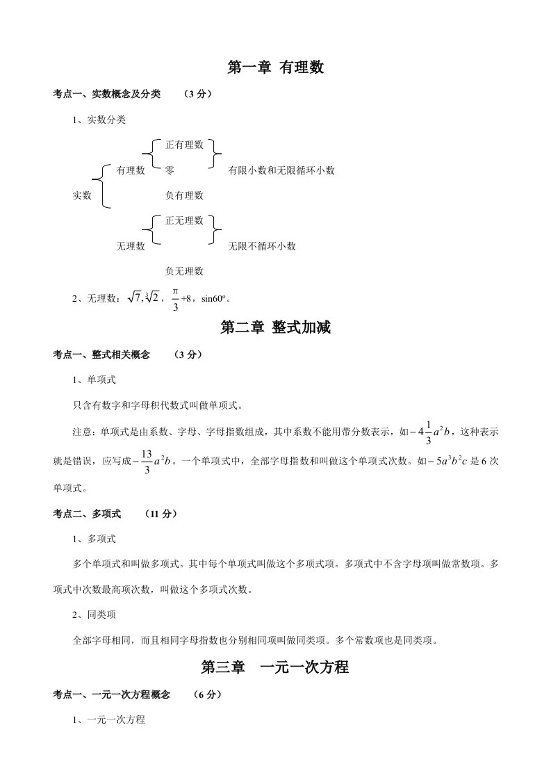 初中数学知识点归纳总结精华版样稿