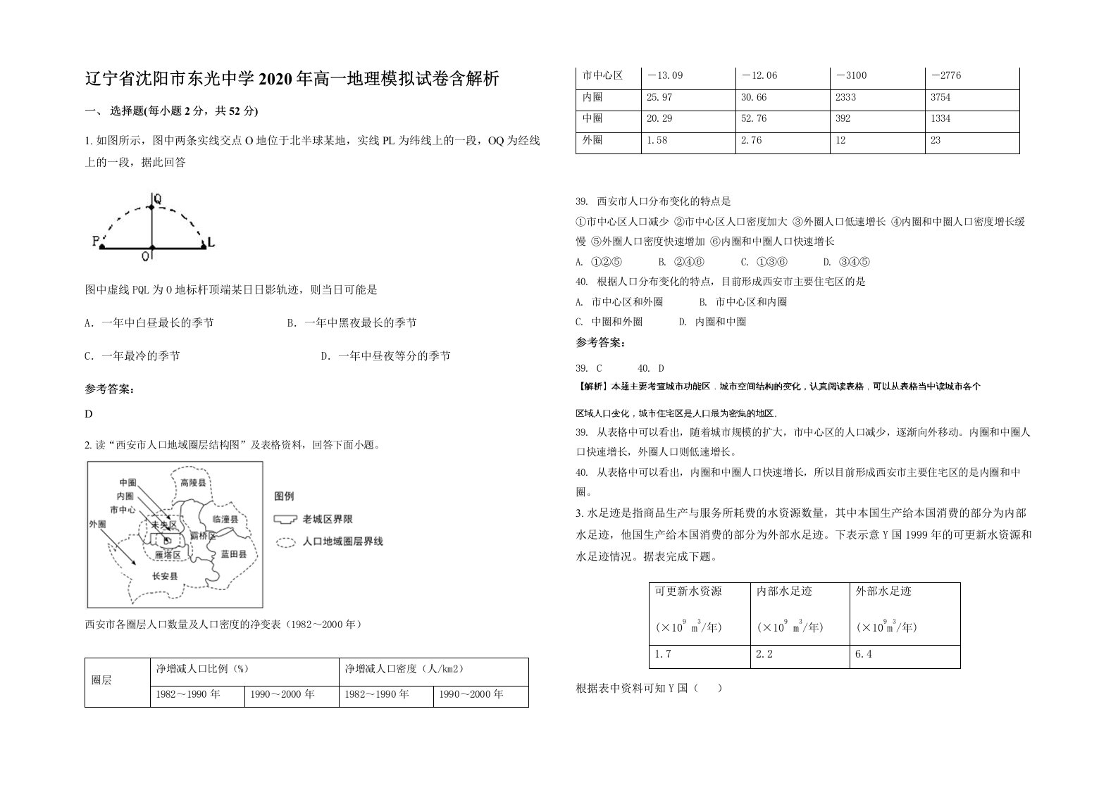 辽宁省沈阳市东光中学2020年高一地理模拟试卷含解析